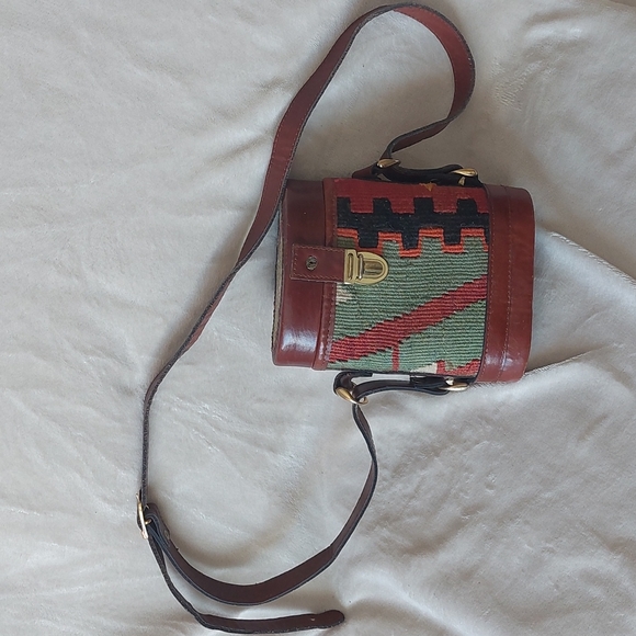 The Nomadic Collection Turkish Kilim leather bucket style bag vintage bohemian - Picture 2 of 16